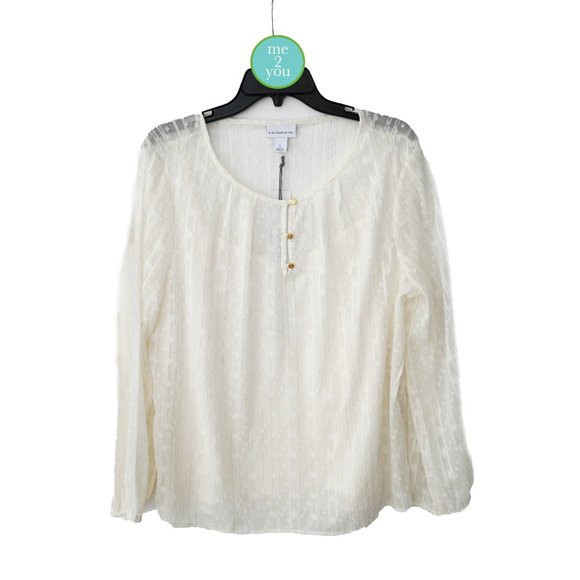 LIZ CLAIBORNE Ivory Pullover Long Sleeve Blouse with Camisole - Size L - NWT - Picture 2 of 13